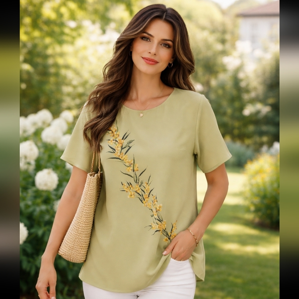 Diane Von Furstenberg Y2K  100% Silk Light Green Floral Blouse Tunic New